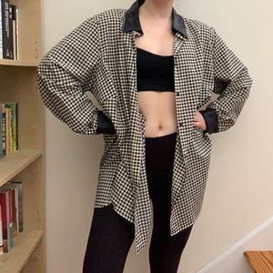 3X Ralph Lauren houndstooth button-down with leather cuffs and collar